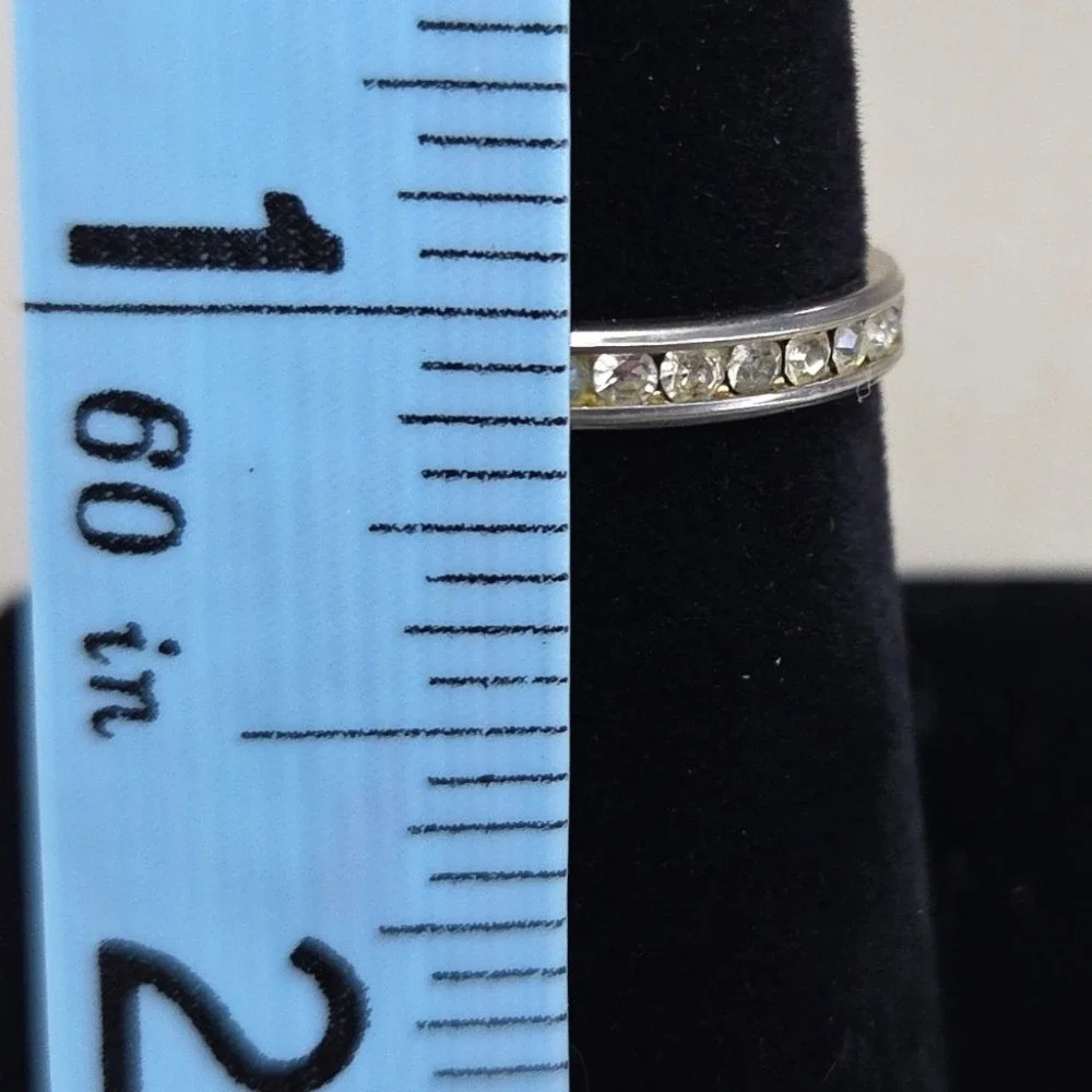 Silver Tone Crystal Eternity Band Ring Size 7.25 Channel Set Stacking Ring